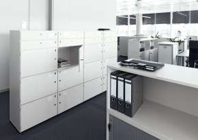 Cupboard elements for personal storage space.