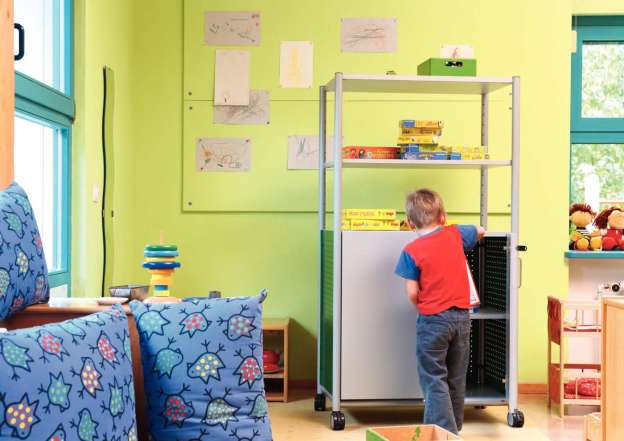 Storage shelf with lockable element.